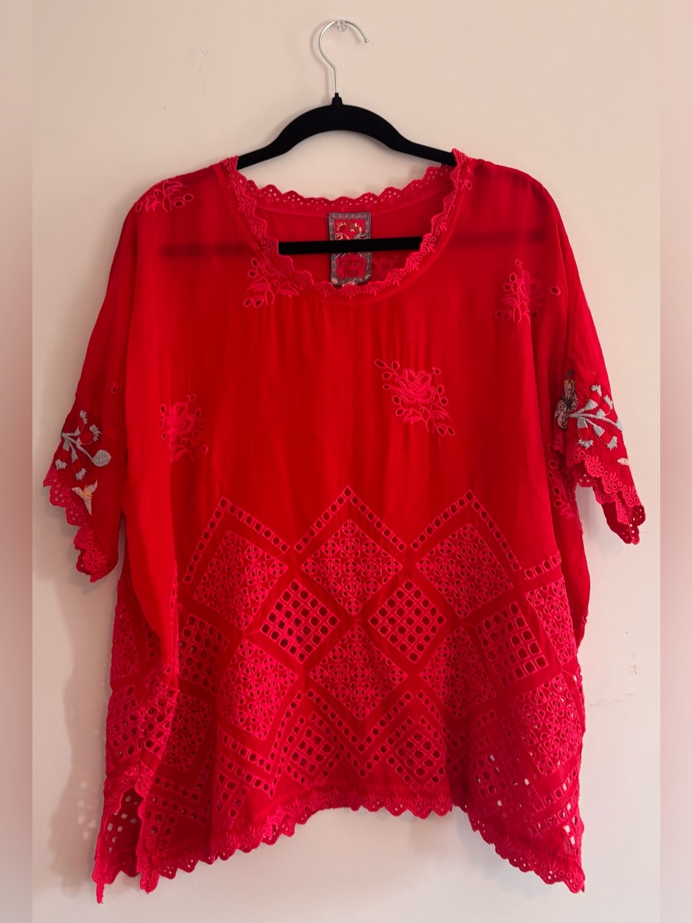 Johnny Was Xanthos Rae Blouse Medium Embroidered Eyelet Lace Boho Top